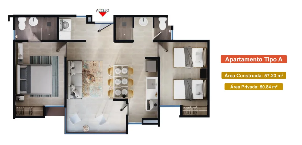 Plano de apartamento tipo A OIKOS Alicante